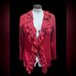 3/$18 Grace Elements Red Ruffled Cardigan - Women’s L
